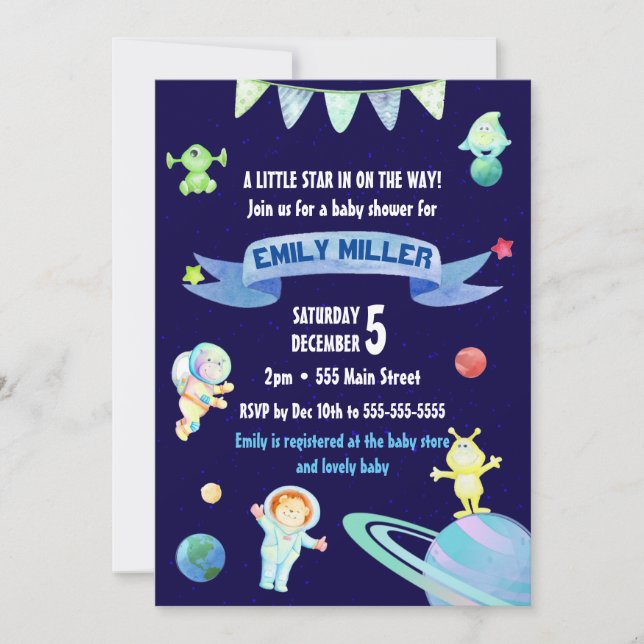 Invitation du Baby shower spatial de l'astronaute  (Devant)