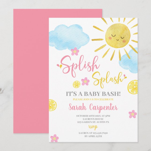 Invitation du Baby shower Splash (Devant / Derrière)