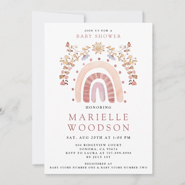 Invitation du Baby shower Sunshine Arc-en-ciel Boh (Devant)