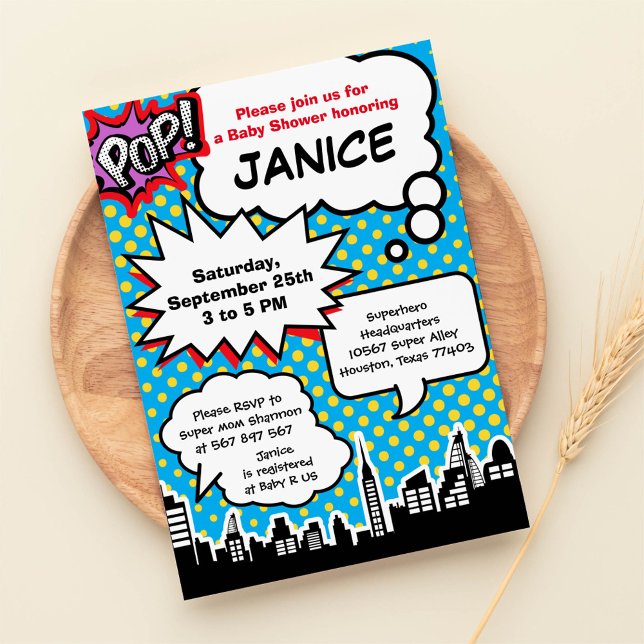 Invitation du Baby shower Superhero (Créateur téléchargé)