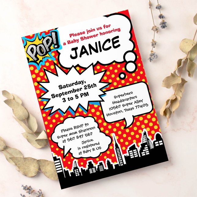 Invitation du Baby shower Superhero (Créateur téléchargé)