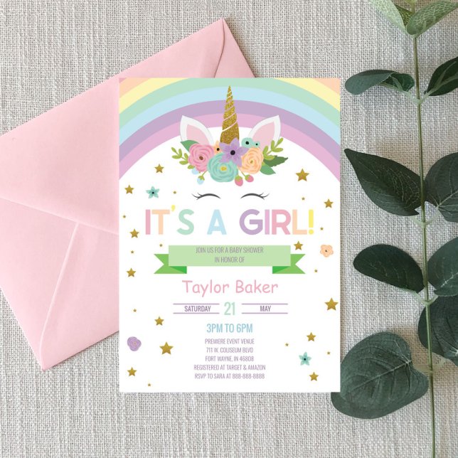 Invitation du Baby shower Unicorn et Rainbows (Créateur téléchargé)