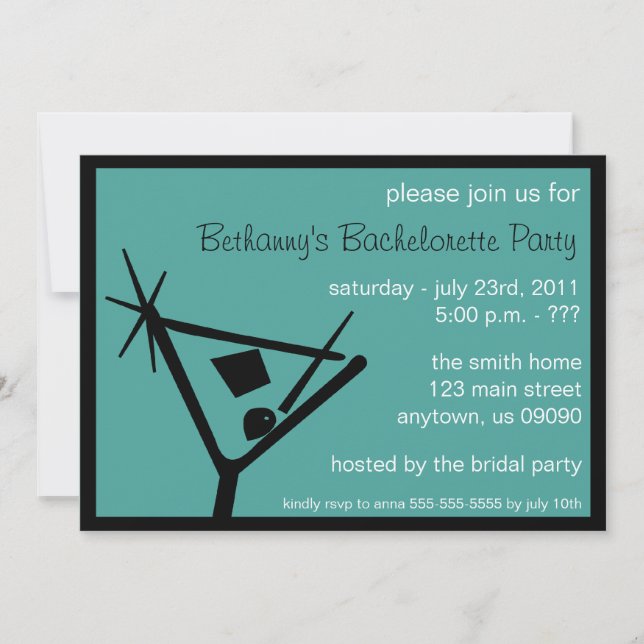 Invitation du Bachelorette Martini Glass (Turquois (Devant)