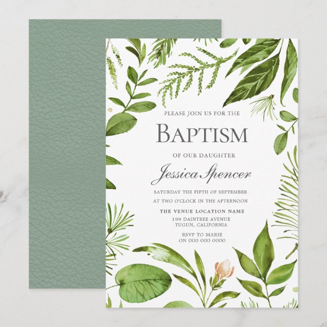 Invitation du baptême de la couronne verte moderne (Devant / Derrière)