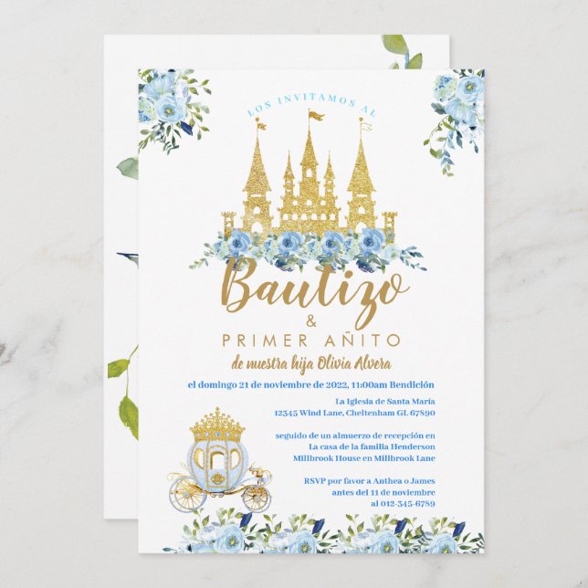 Invitation du baptême Princesse Bautizo Invitation (Devant / Derrière)