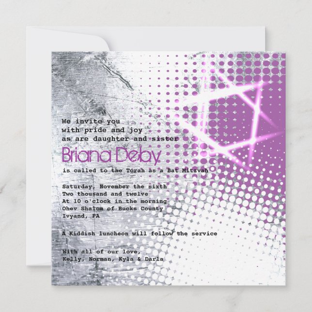 Invitation du Bat mitzvah à la barre d'étoiles de  (Devant)