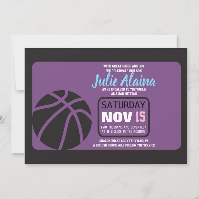 Invitation du Bat mitzvah BASKETBALL (Devant)