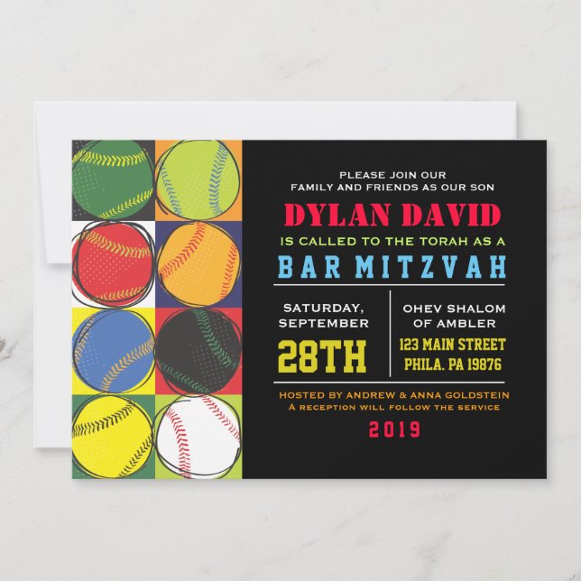 Invitation du Bat mitzvah de base-ball à thème Ret (Devant)