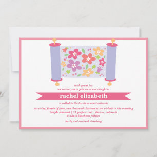 Invitation du Bat mitzvah Floral Torah