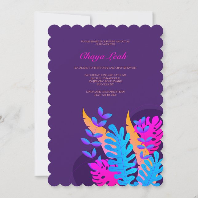 Invitation du Bat mitzvah Neon Foliage (Devant)