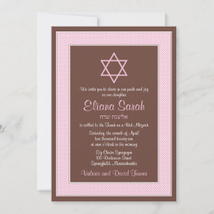 Invitation du Bat mitzvah Pink Brown Poka Dot