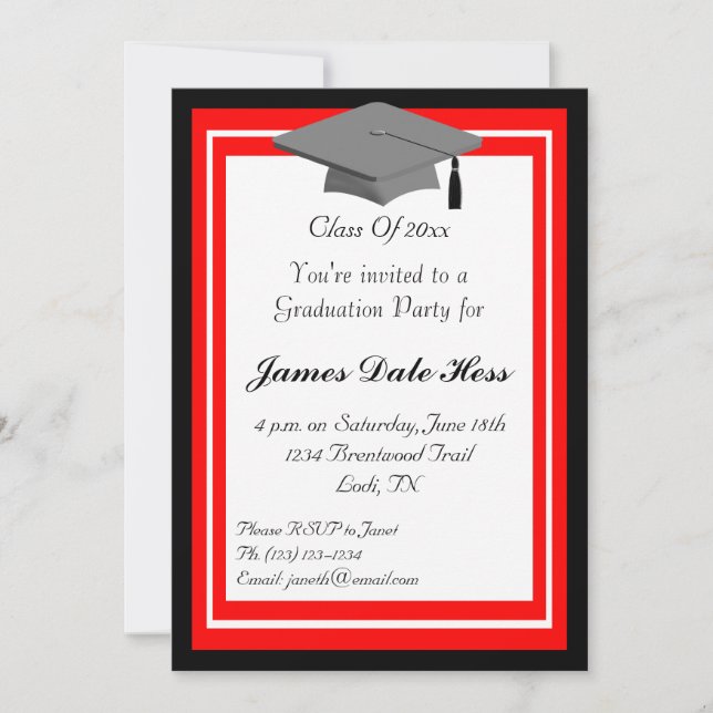 Invitation du Black and Red Graduation Party (Devant)