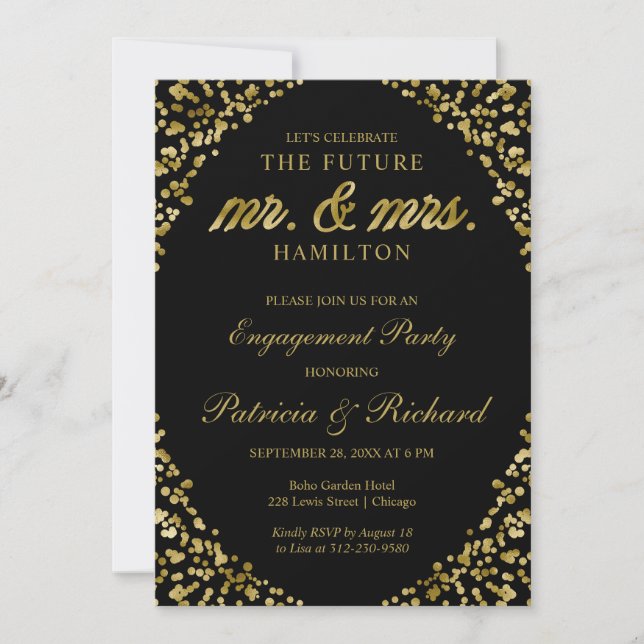 Invitation du Black Gold Confetti Engagement Party (Devant)