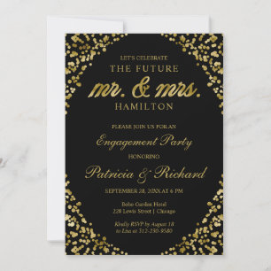 Invitation du Black Gold Confetti Engagement Party