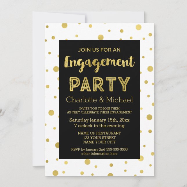 Invitation du Black Gold Confetti Engagement Party (Devant)