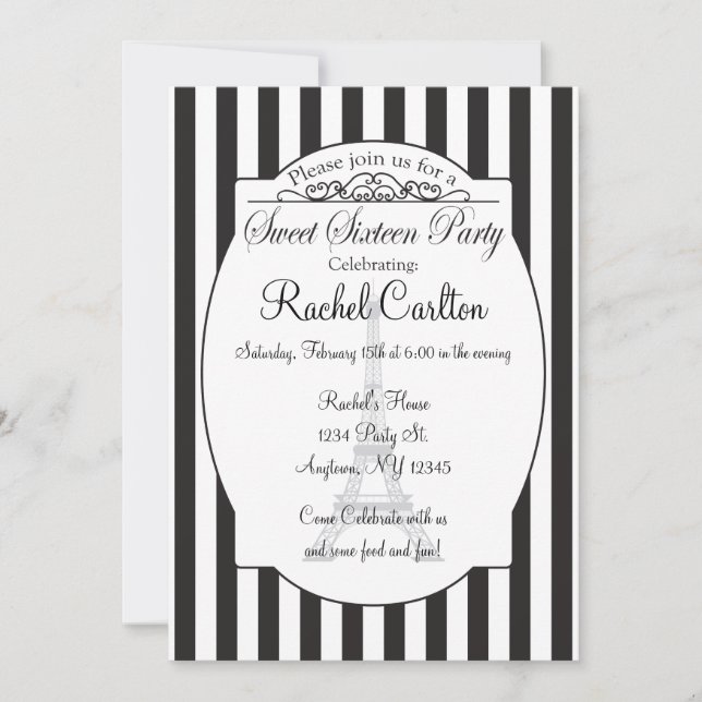Invitation du Black Paris Theme Sweet sixteen Part (Devant)