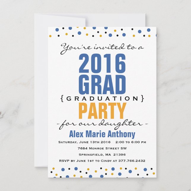 Invitation du Blue Graduation Party 2016 Modern Bo (Devant)
