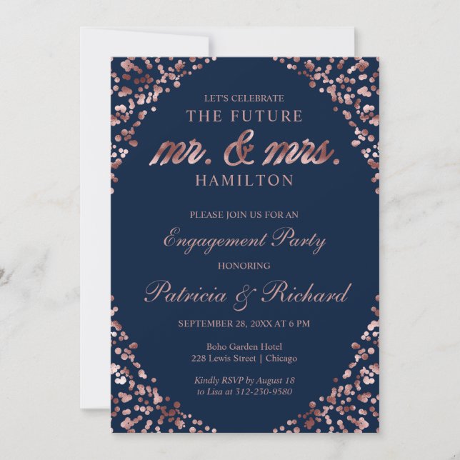 Invitation du Blue Rose Gold Engagement Party (Devant)