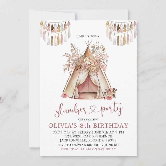 Invitation du Boho Teepee Stwood Party (Devant)