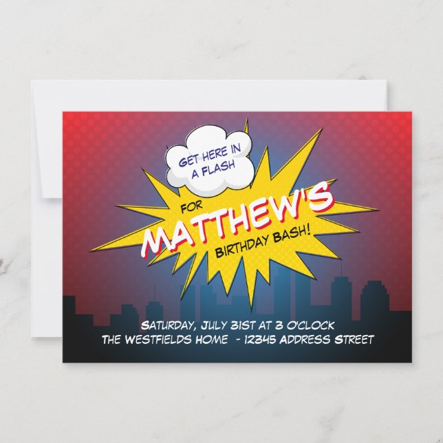 Invitation du Boom Superhero Anniversaire de enfan (Devant)