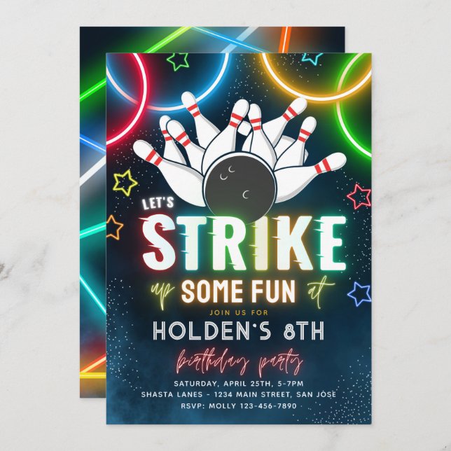 Invitation du Bowling Party | Bowling Anniversaire (Devant / Derrière)