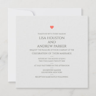Invitation du Carré Mariage Coral Heart