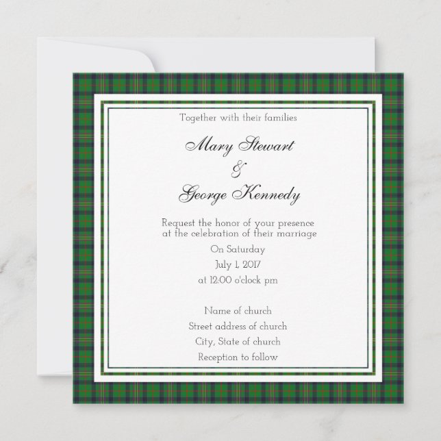 Invitation du Carré Mariage écossais Kennedy (Devant)