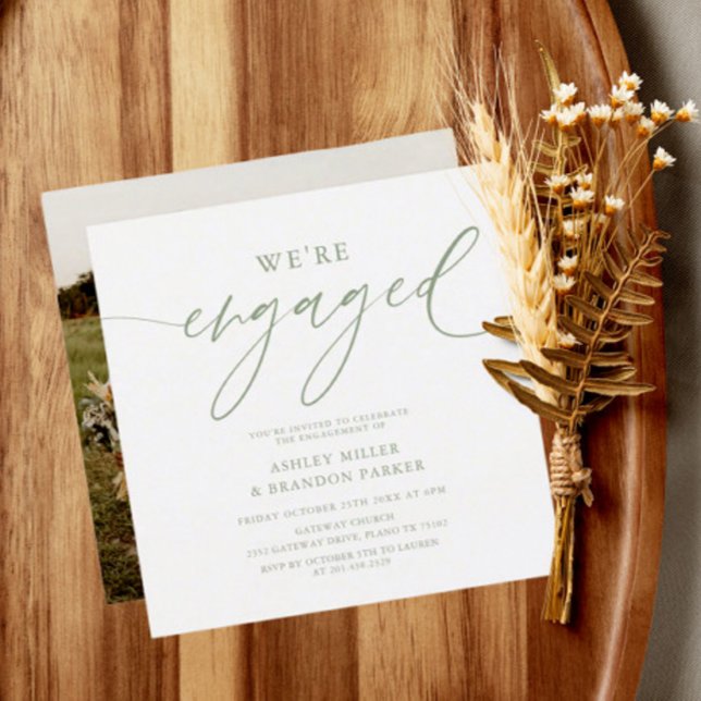 Invitation du Carré photo Fiançailles Sage Green (Créateur téléchargé)