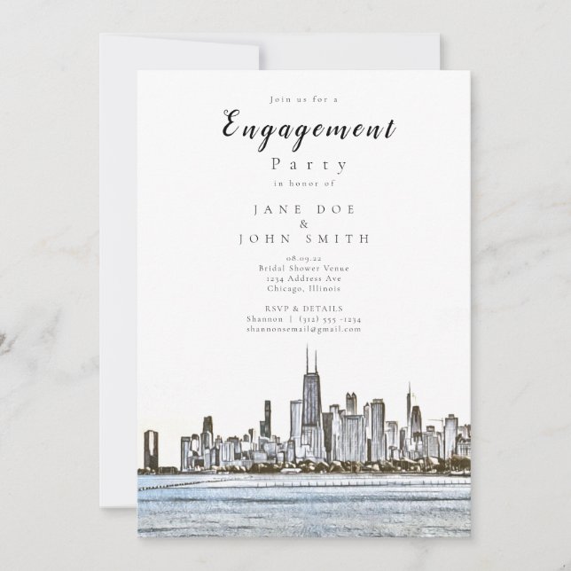 Invitation du Chicago Skyline Engagement Party (Devant)