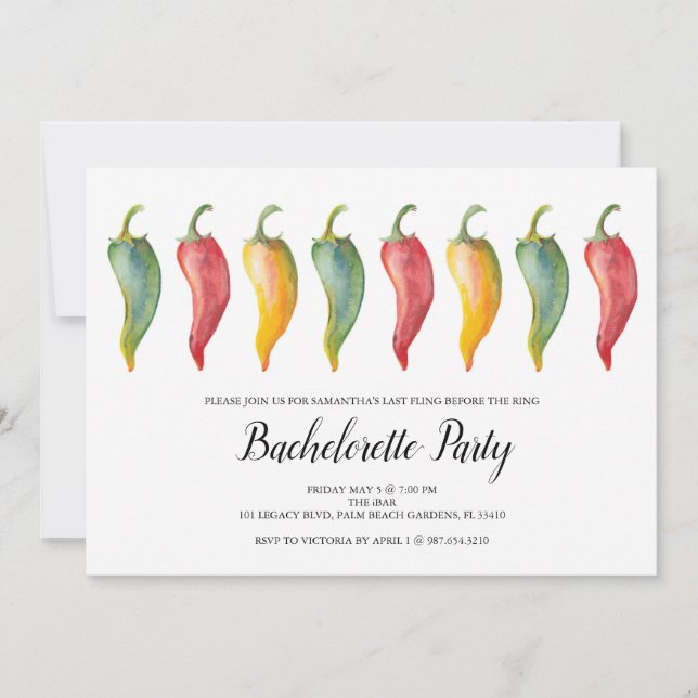 Invitation du Chili Pepper Bachelorette Party (Devant)