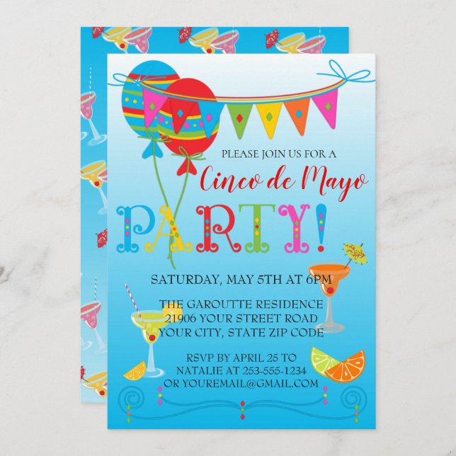 Invitation du Cinco De Mayo Party (Devant / Derrière)