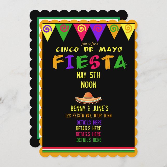 Invitation du Cinco De Mayo Party (Devant / Derrière)