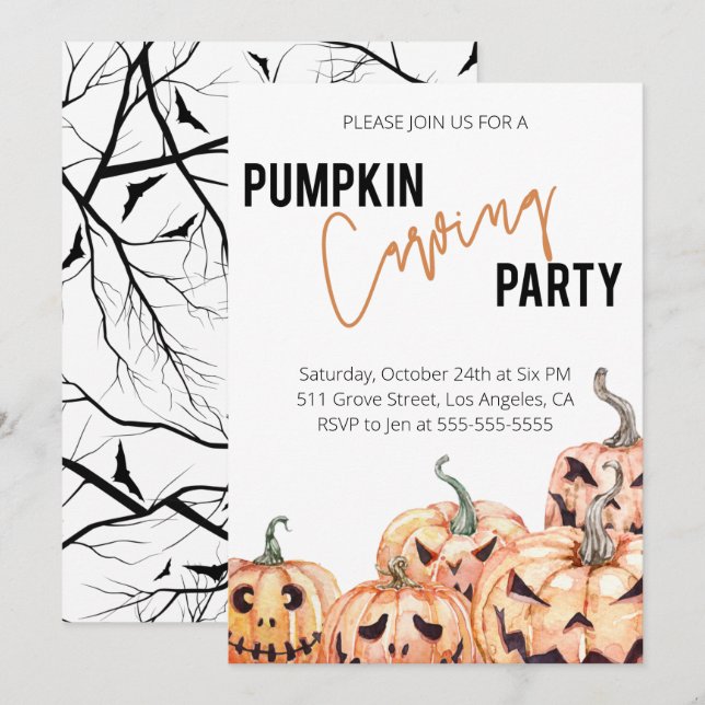 Invitation du citrouille Carving Party - Halloween (Devant / Derrière)