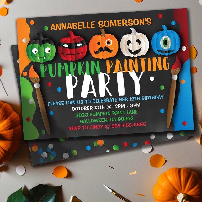 Invitation du Citrouille de la fête de la peinture (Halloween Kids Pumpkin Painting Party Invitation
)
