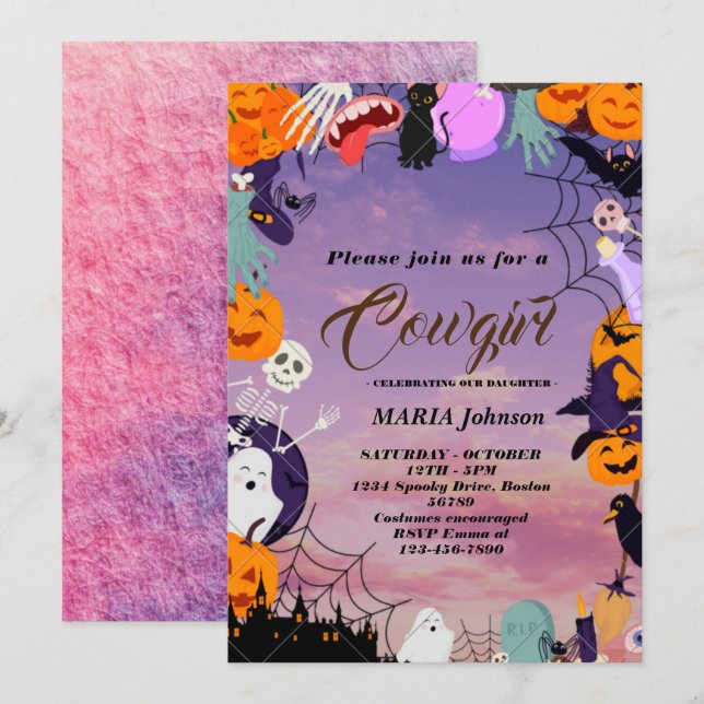 Invitation du Citrouille d'Halloween Little Boo Ba (Devant / Derrière)