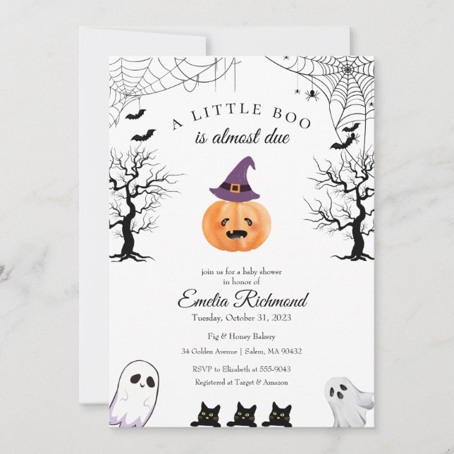 Invitation du Citrouille d'Halloween Little Boo Ba (Devant)