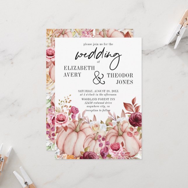 Invitation du Citrouille Mariage de l'automne de B (Devant/Arrière en situation)