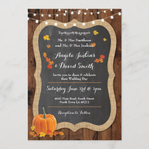 Invitation du Citrouille mariage Fall Wood Chalk P