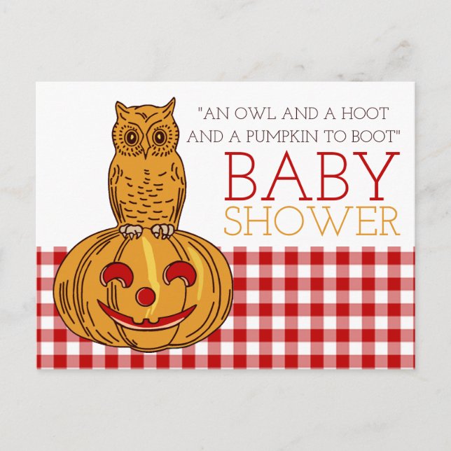 Invitation du citrouille Owl & En vichy Baby showe (Devant)