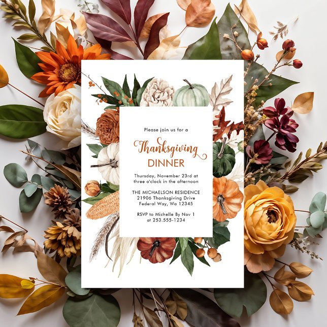 Invitation du Citrouille Rustic Thanksgiving Dîner (Rustic Thanksgiving Dinner Pumpkin Invitation Postcard)
