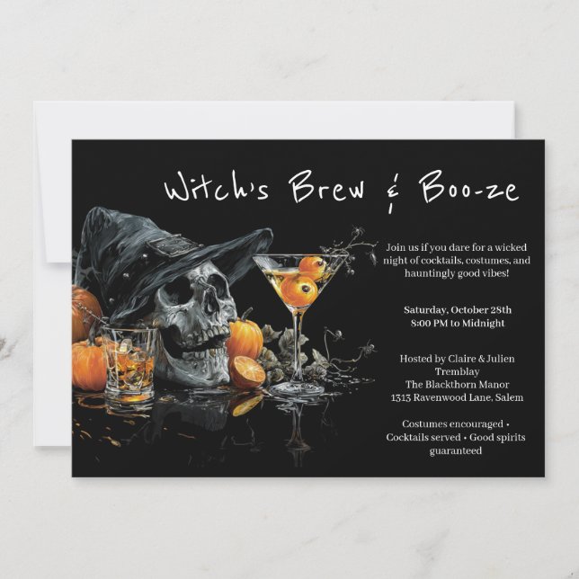 Invitation du Cocktail Halloween | Sorcière crâne (Devant)