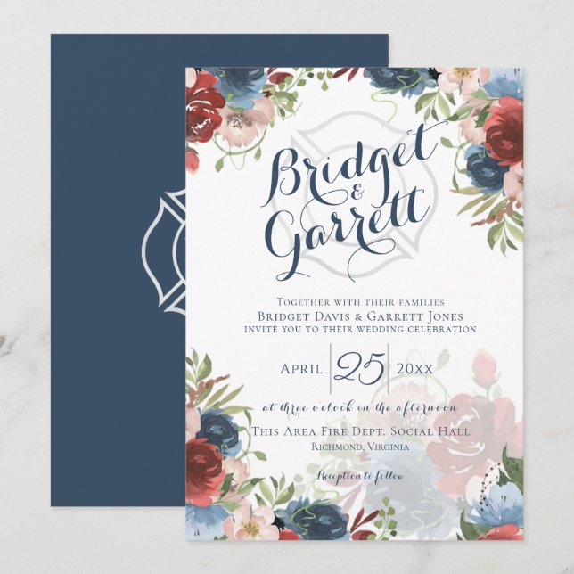 Invitation du concepteur de pompiers Texte et mono (Devant / Derrière)