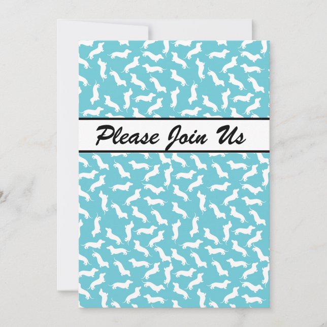 Invitation du Dachshund Party bleu et blanc (Devant)