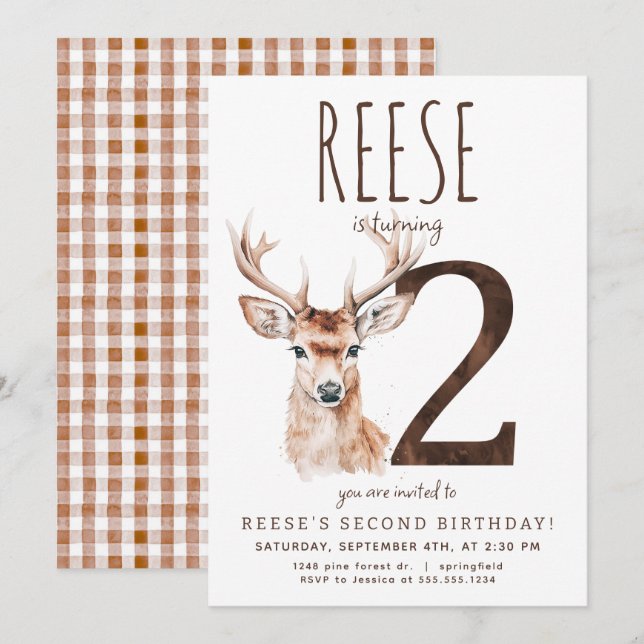 Invitation du deuxième anniversaire du cerf (Devant / Derrière)
