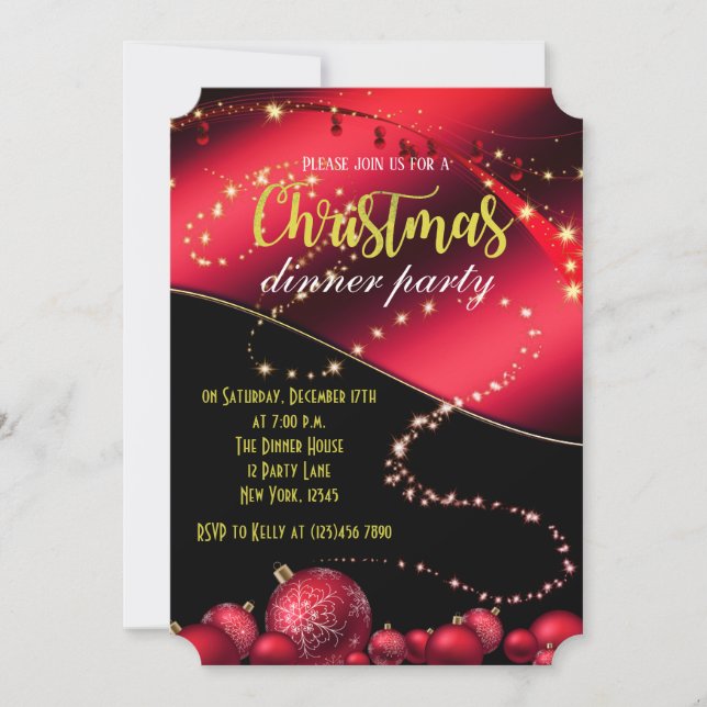 Invitation du dîner de Noël noir et rouge (Devant)