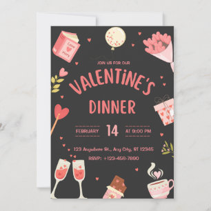 Invitation du dîner de Saint Valentin noir et rose
