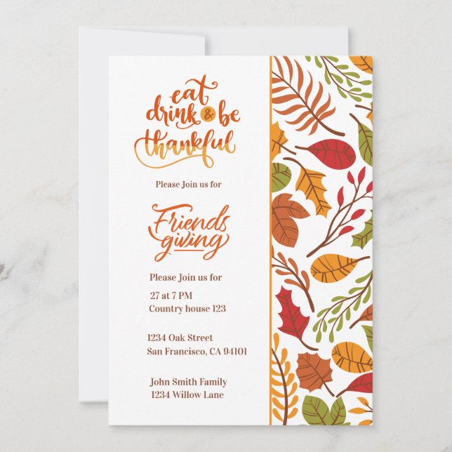 Invitation du dîner de Thanksgiving Friendsgiving (Devant)