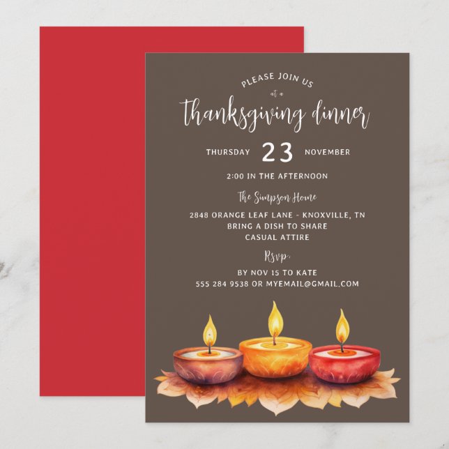 Invitation du Dîner des bougies Thanksgiving (Devant / Derrière)