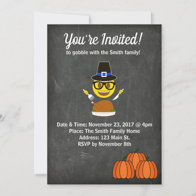 Invitation du dîner Emoji Thanksgiving 2017 (Devant)