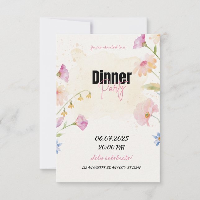 Invitation du Dîner Floral Pastel (Devant)